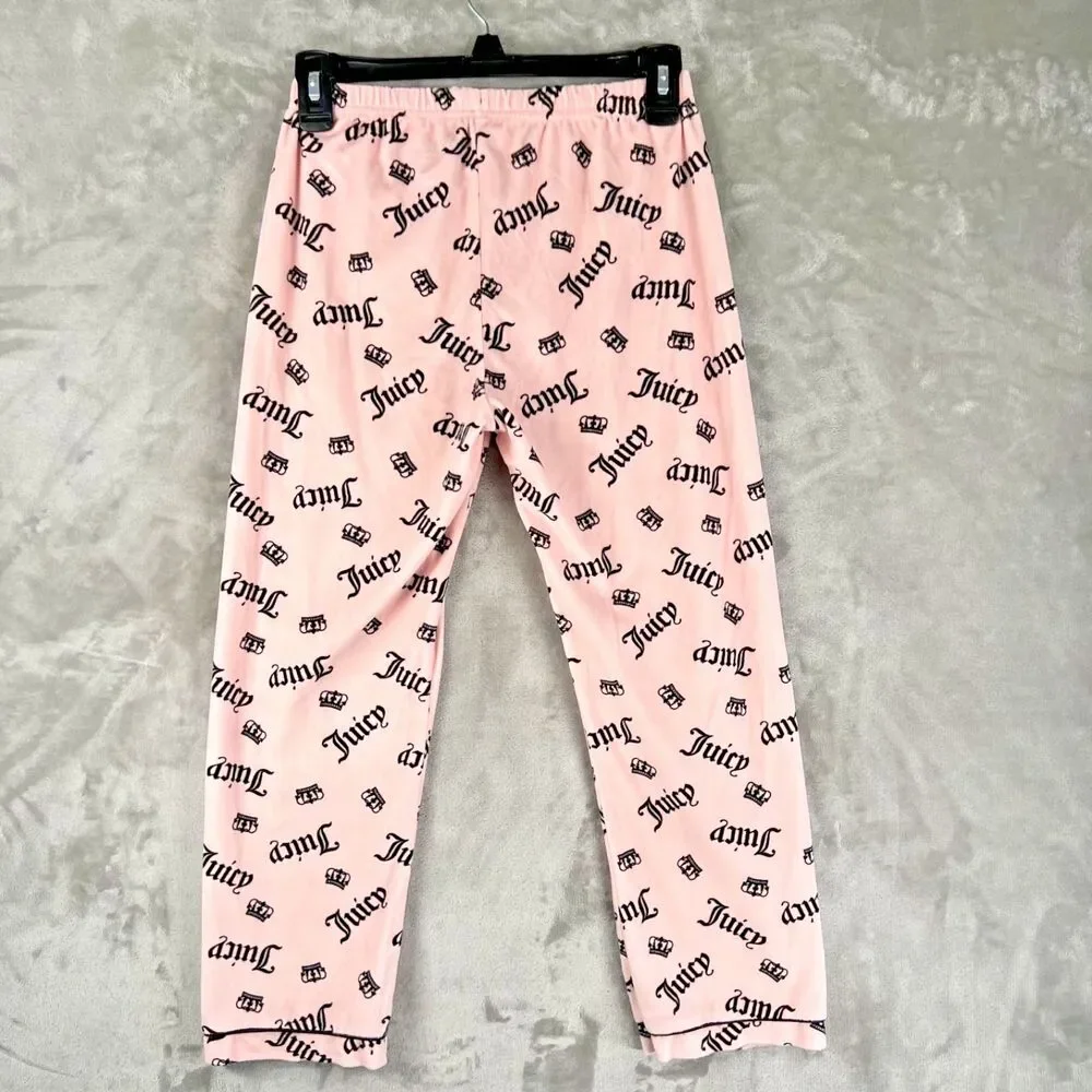 Juicy Couture Girls 7/8 Pink Logo Pajama Pants Crown Print Sleepwear Bottoms